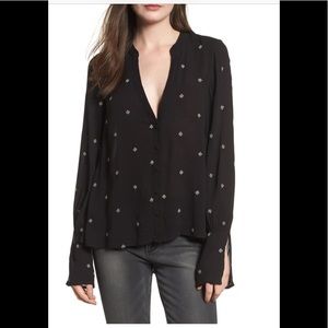 Chloe & Katie Split Neck Button Front Shirt